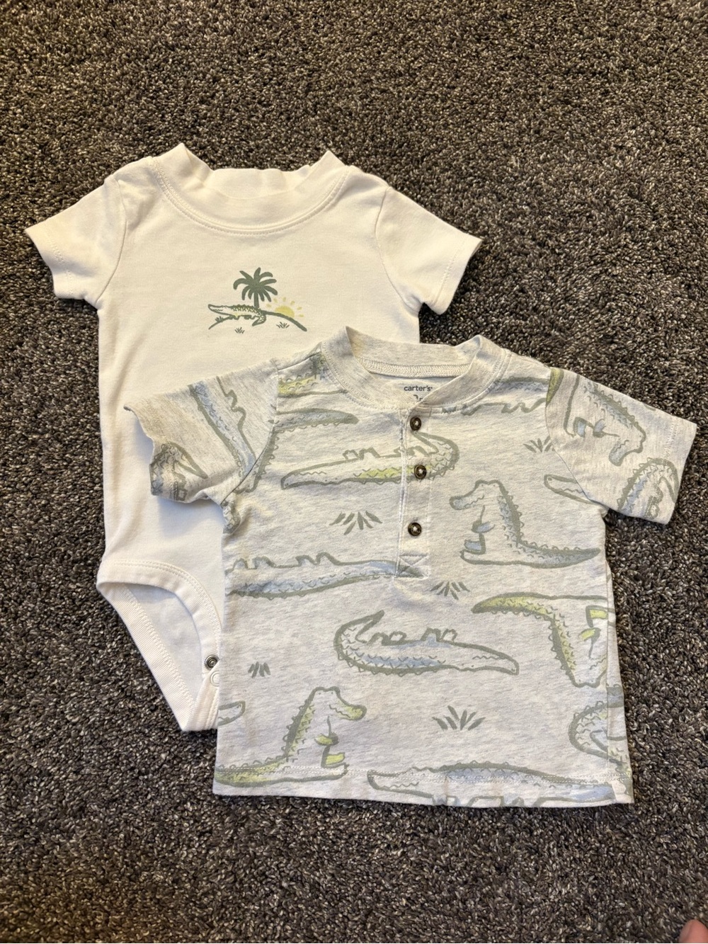 Carter's Gray Crocodile Print Henley Tee & White Bodysuit